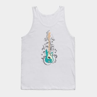 Teal P-Style Bass Guitar Flowering Vines Tank Top